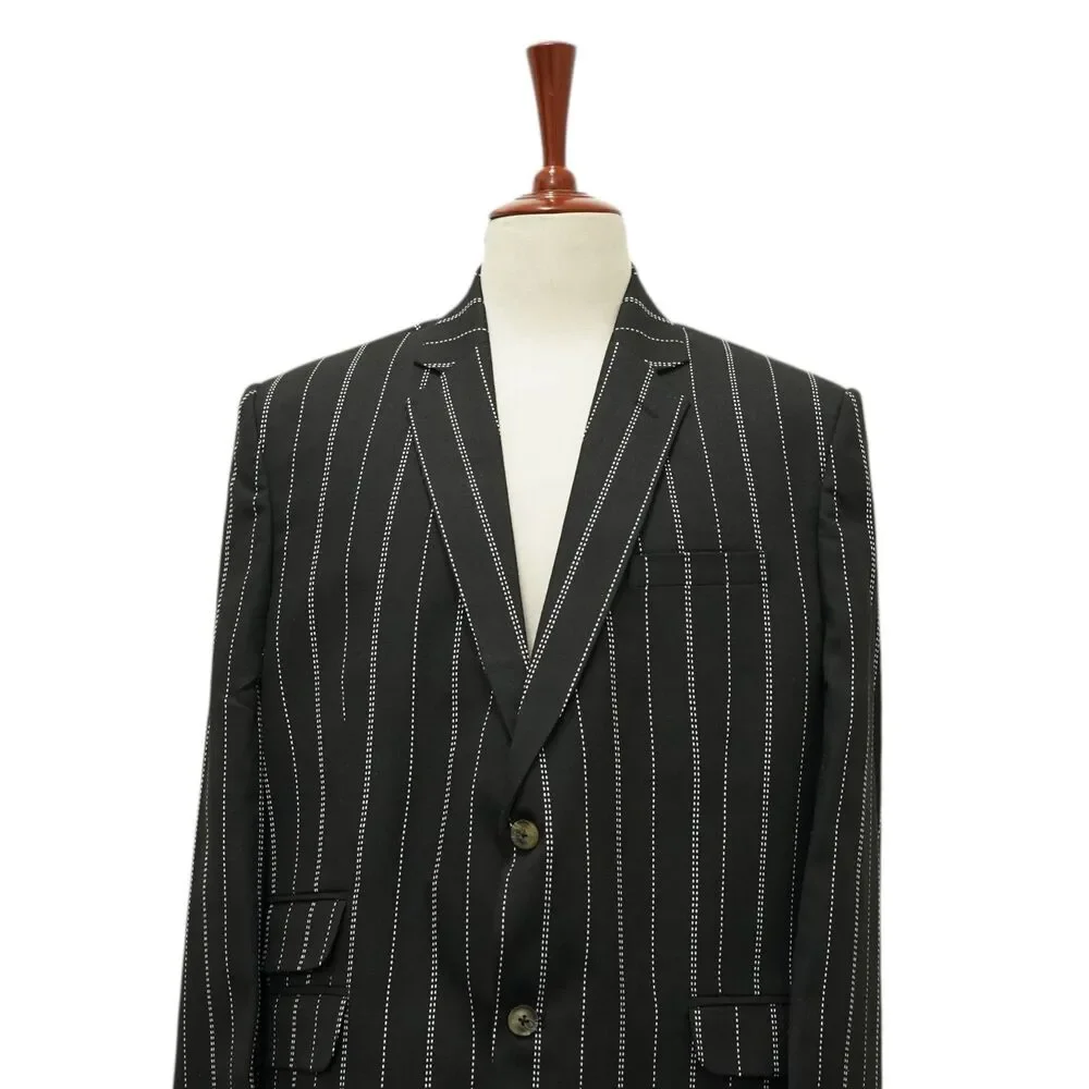 Mens 46R Wool Blazer Sport Coat Black White Pinstripe Preppy Formal Wedding